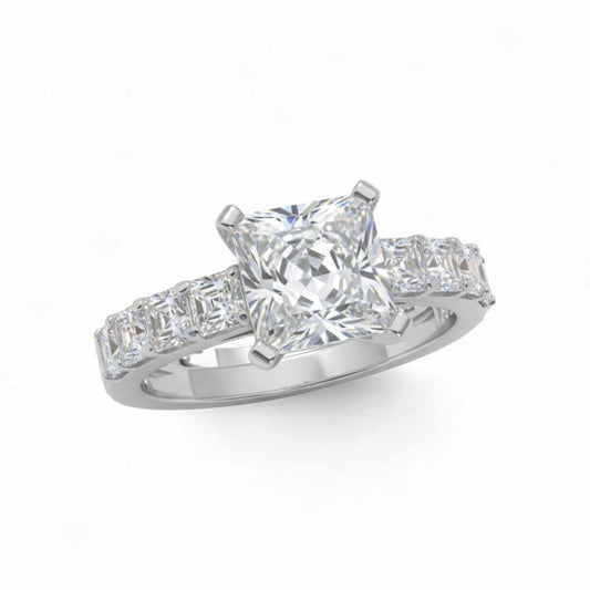 Moremi Princess Cut CZ engagement ring in 925 sterling silver with princess cut cubic zirconia stones