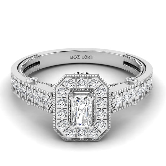 Elegant diamond ring with 'BOZ 18KT' marking on a white background