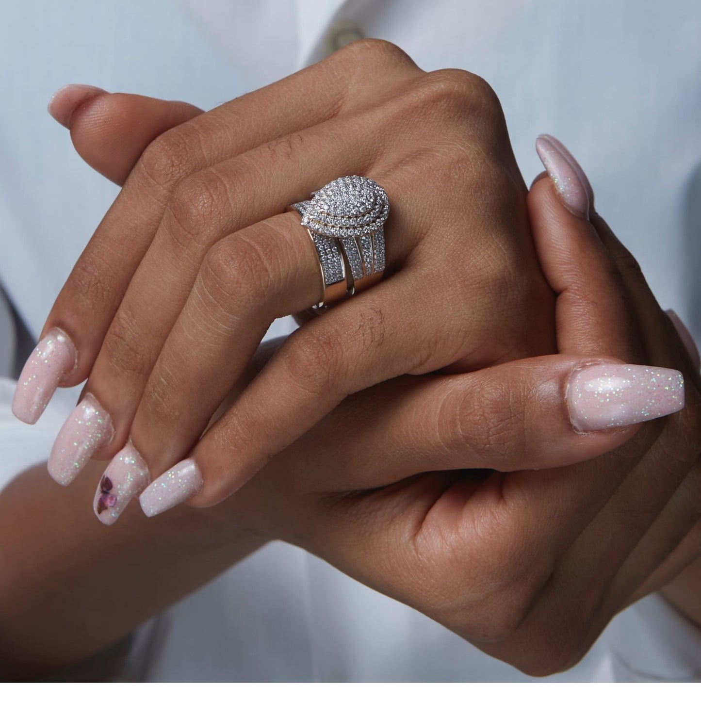 Omoni Pear Cut Natural Diamond Cluster Bride Set 18KT Gold