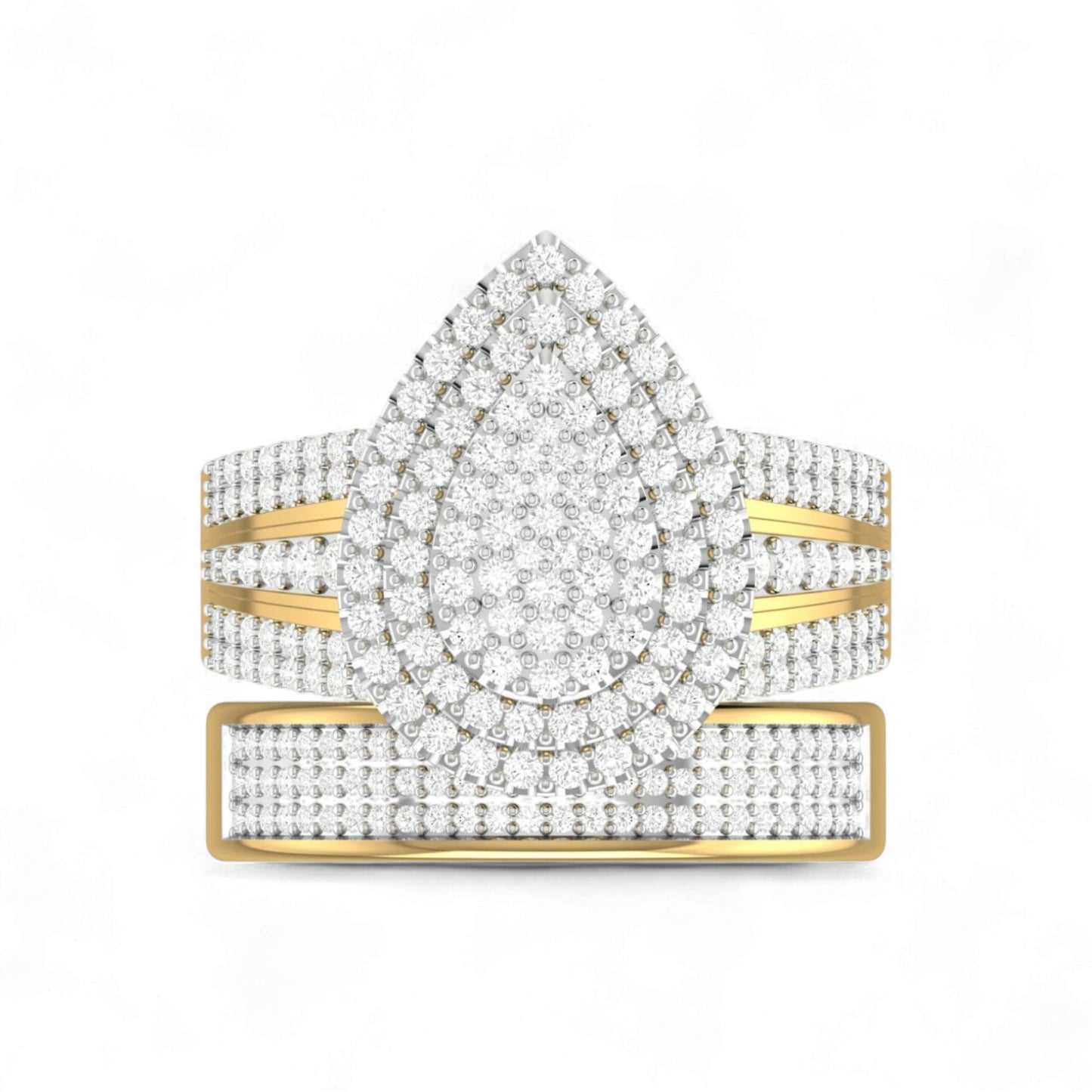 Omoni Pear Cut Natural Diamond Cluster Bride Set 18KT Gold