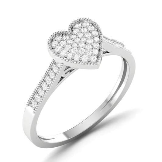 A heart-shaped engagement ring with pearl accents set in 18K gold band