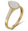 A pear cut diamond engagement ring set in 18 karat gold, with smaller diamonds on the band.