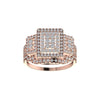 Rose gold ring with diamond accents on a white background