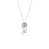 Silver rose-shaped pendant necklace on a white background