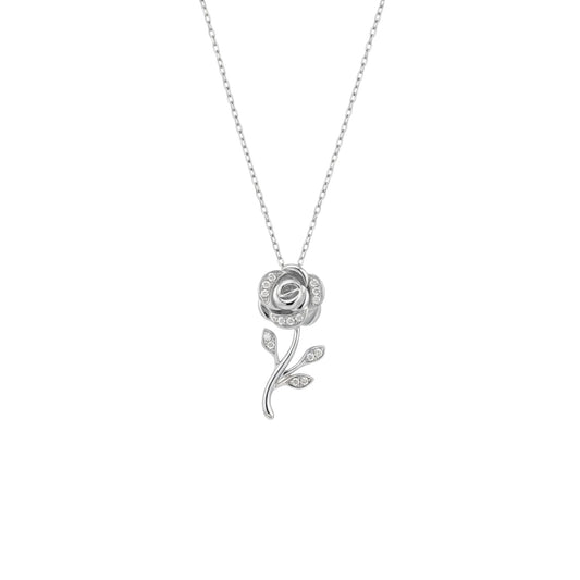 Rose Flower Moissanite Necklace in 925 Sterling Silver