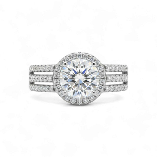 Split shank round cut CZ cubic zirconia engagement ring in 925 sterling silver with pavé stones