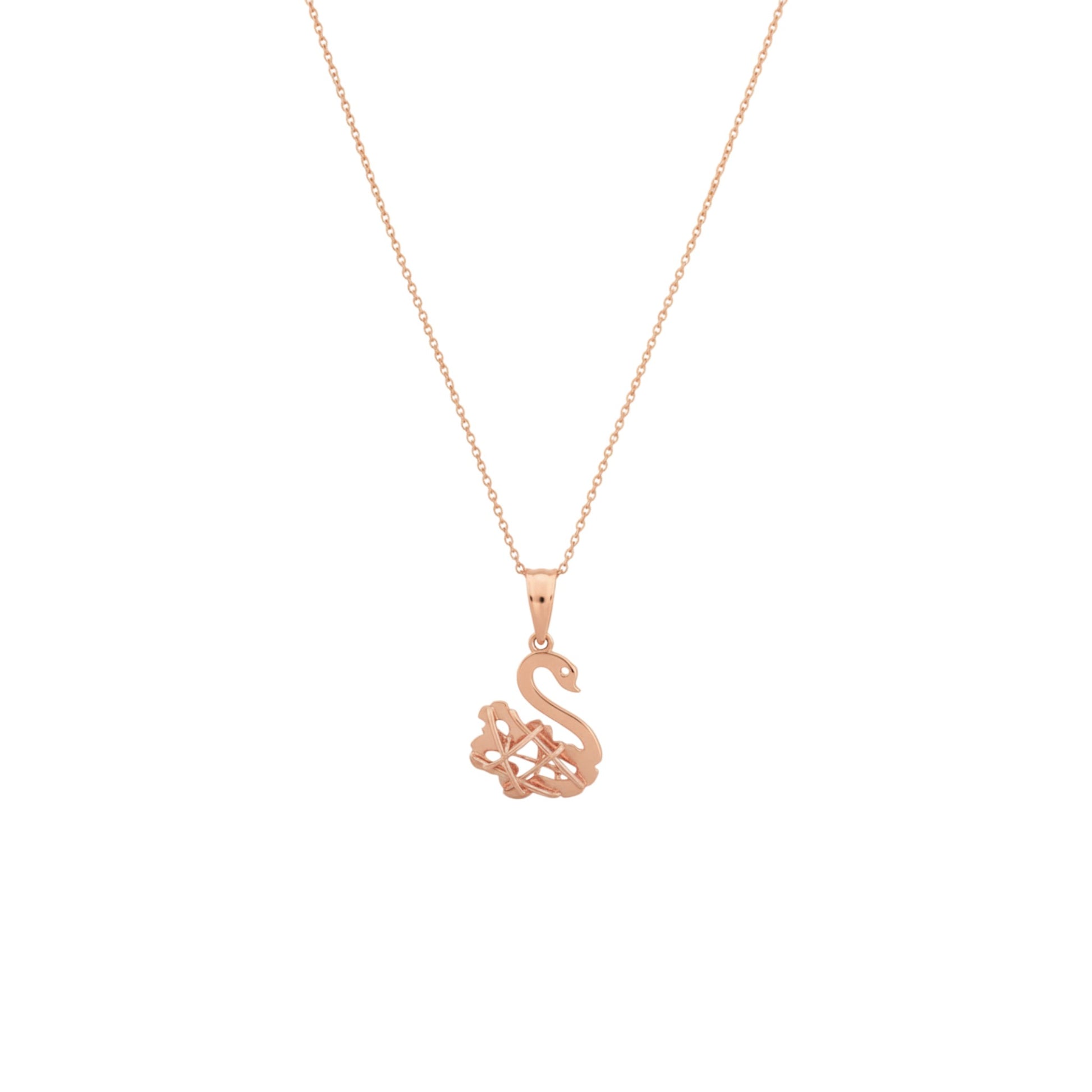 Rose gold necklace with a 'S' pendant on a white background
