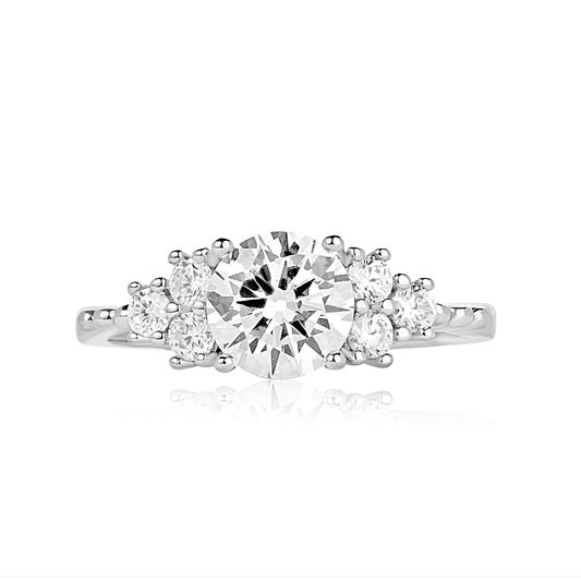 Diamond ring with three diamonds on a white background