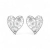 Heart-shaped silver earrings with intricate designs on a white background