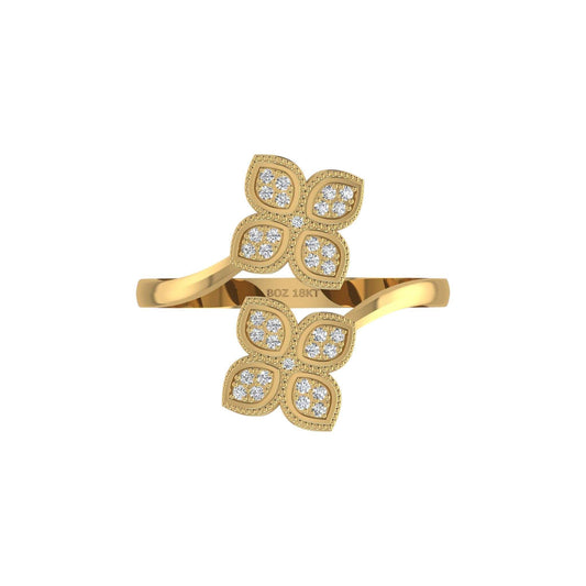 Nora Cuff Diamond Ring in 18KT gold with floral diamond clusters and milgrain detailing