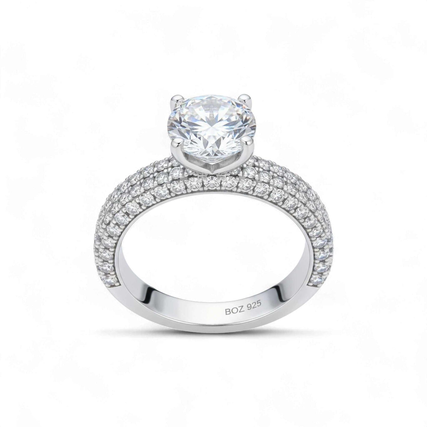 Crystal Oval CZ Engagement Ring in 925 Sterling Silver with sparkling oval-cut cubic zirconia and pavé band