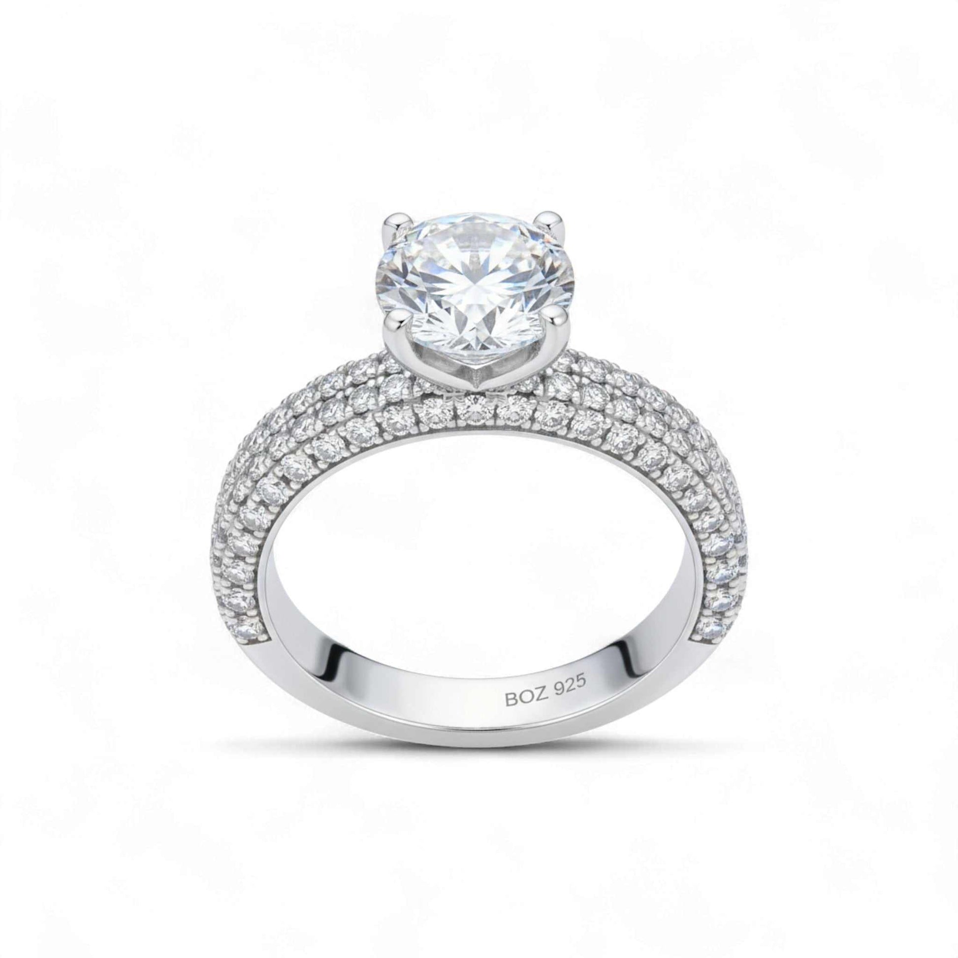 Crystal Oval CZ Engagement Ring in 925 Sterling Silver with sparkling oval-cut cubic zirconia and pavé band