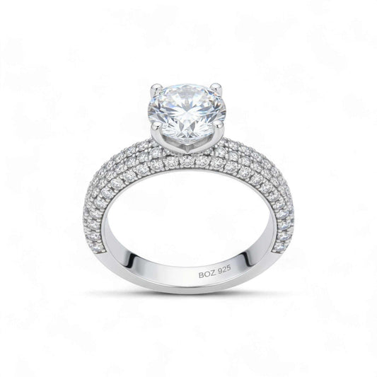 Crystal Oval CZ Engagement Ring in 925 Sterling Silver with sparkling oval-cut cubic zirconia and pavé band