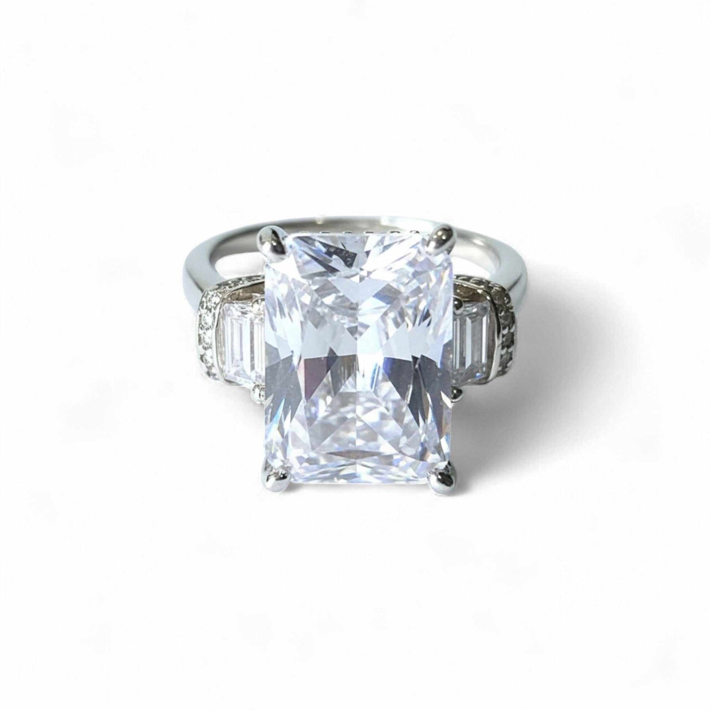 Lami CZ Engagement Ring with large rectangular cubic zirconia and 925 sterling silver band