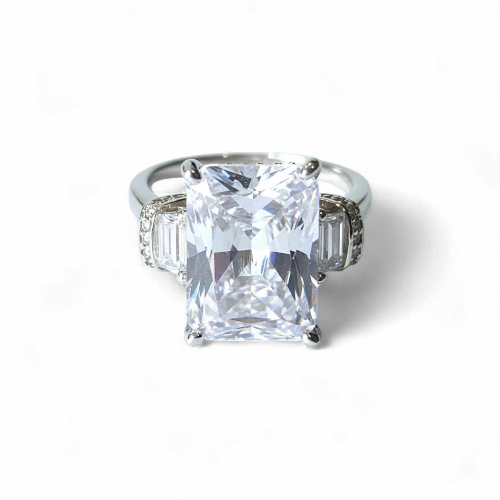 Lami CZ Engagement Ring with large rectangular cubic zirconia and 925 sterling silver band