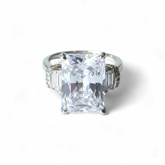 Lami CZ Engagement Ring with large rectangular cubic zirconia and 925 sterling silver band