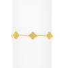 Gold bracelet with intricate design on a white background