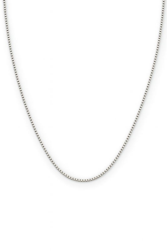 Silver chain necklace on a white background