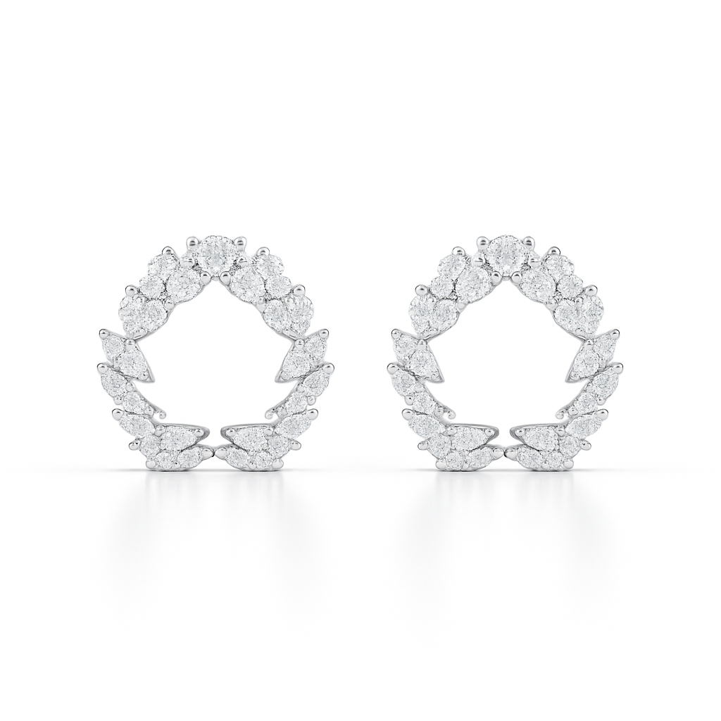 Pair of diamond earrings on a white background