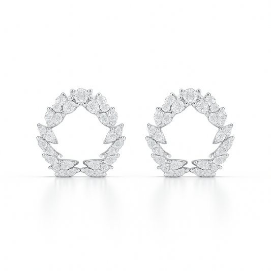 Pair of diamond earrings on a white background