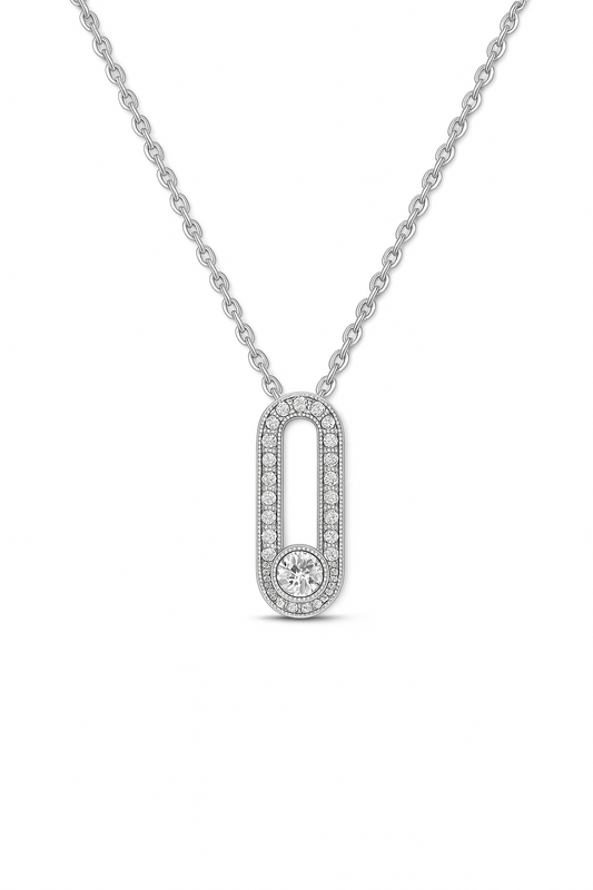 Silver necklace with a pendant on a white background
