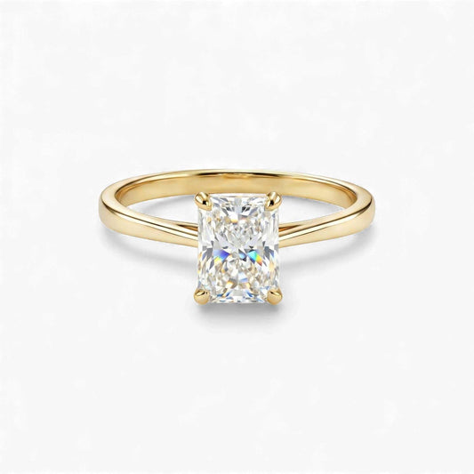 Celine Moissanite & Diamond Engagement Ring with radiant cut stone in 18KT gold band