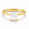 Gold ring with a square-cut diamond on a white background