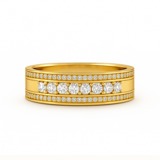Gold ring with diamonds on a white background