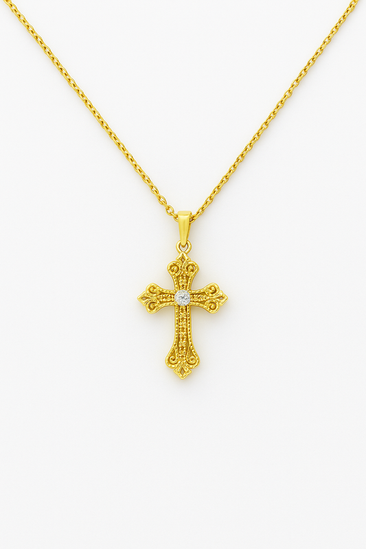 Single Stone Drip Cross Diamond Necklace in 18k Gold