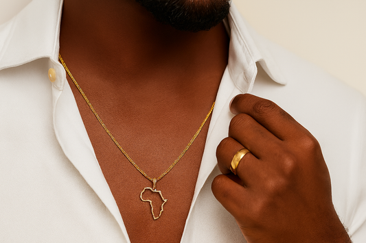 African Map Outline Diamond Pendant Necklace in 18K Gold