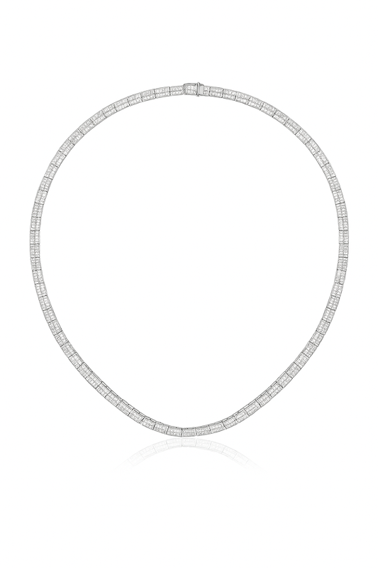 Baguette Cut Tennis Necklace in 18K Gold