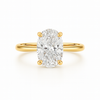Gold ring with a large diamond on a white background