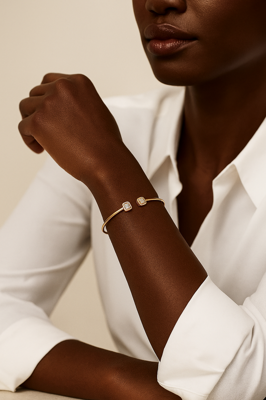 Cushion Cuff Bangle Diamond Bracelet in 18K Gold