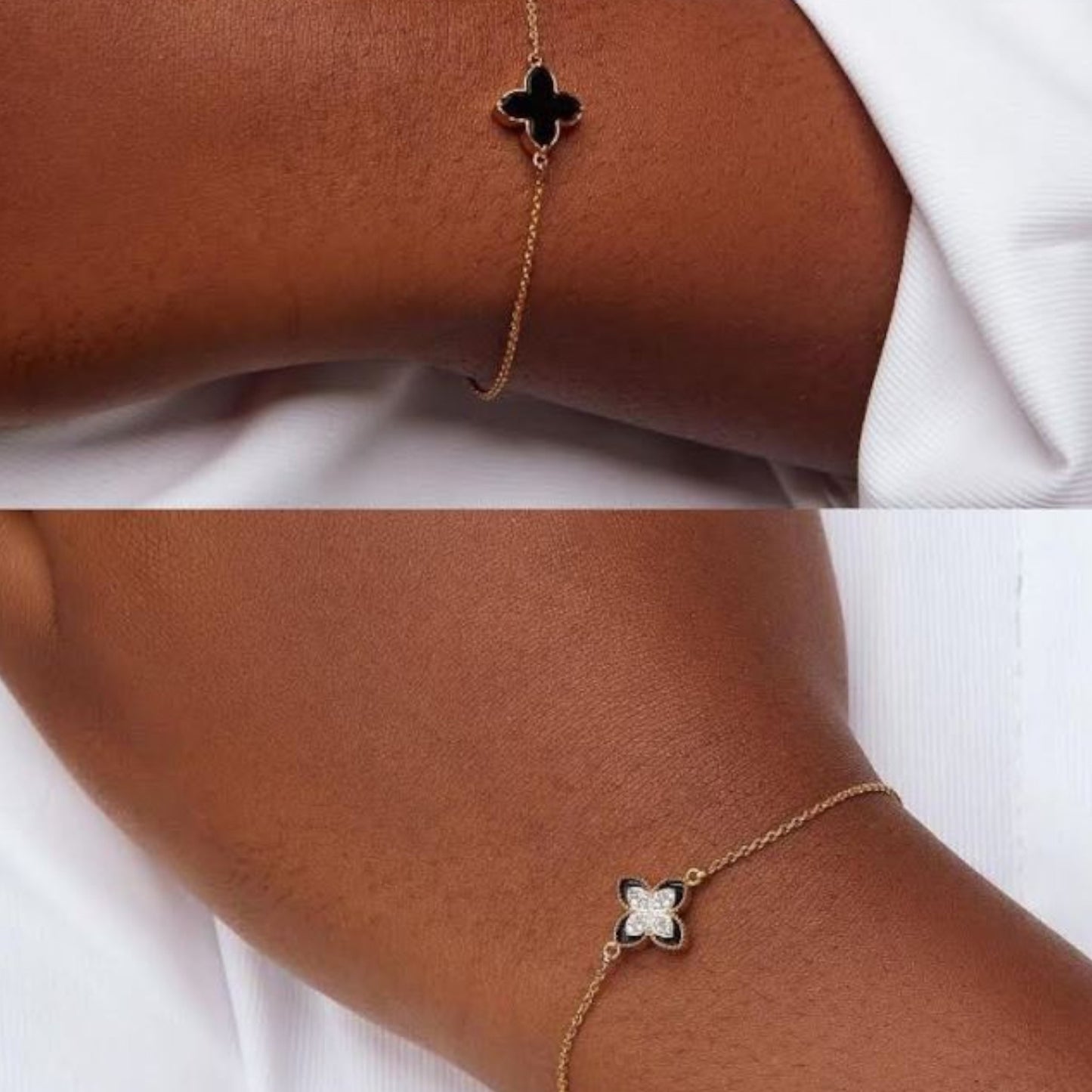 Dual Diamond Clover Bracelet in 18KT Gold