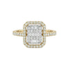Gold ring with diamond accents on a white background