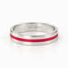 Silver ring with a red stripe and '18KT BOZ' engraving on a white background
