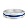 Silver ring with a blue stripe and 'BOZ 10KT' engraving on a white background