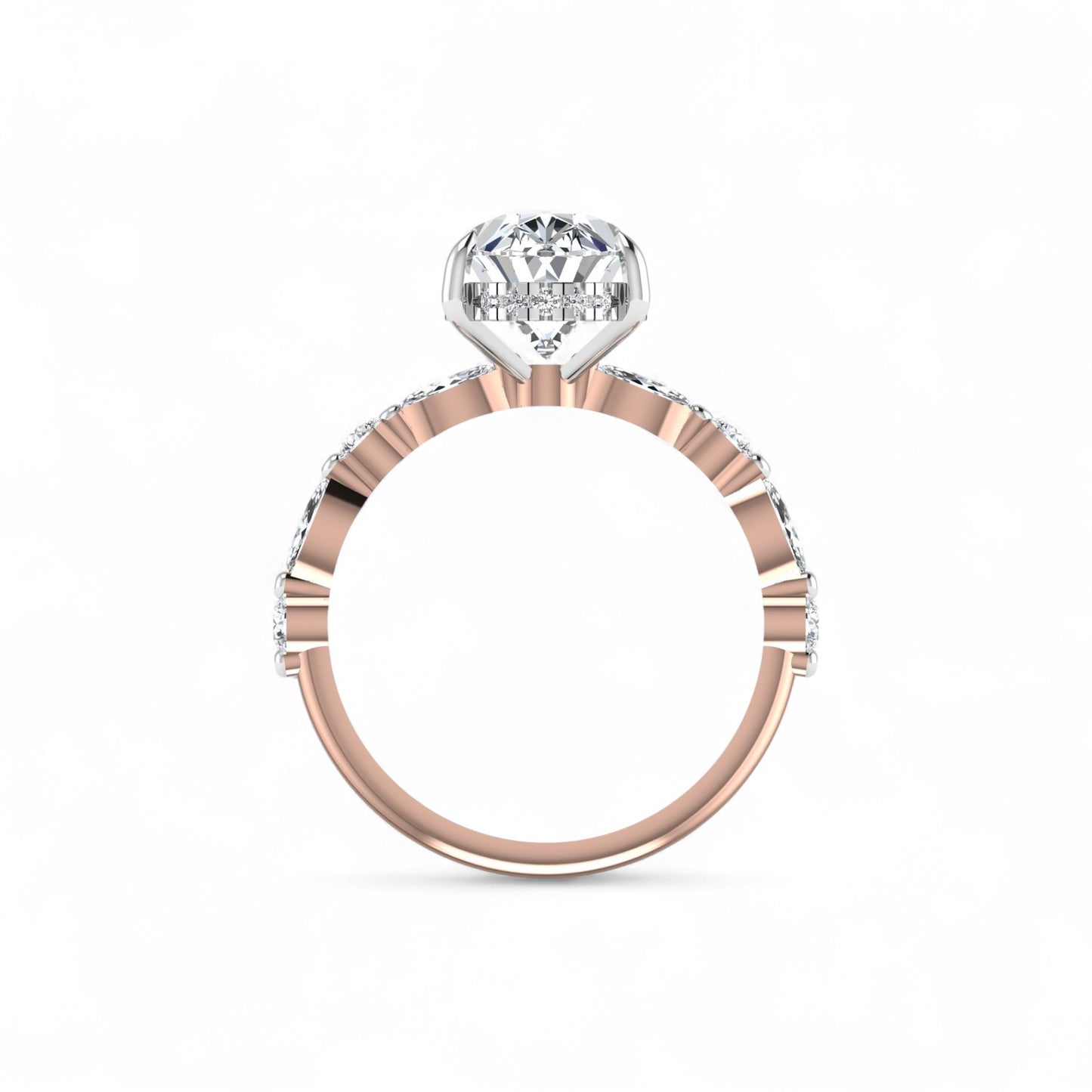 Eva 3ct Oval Cut Diamond Engagement Ring in 18K Gold