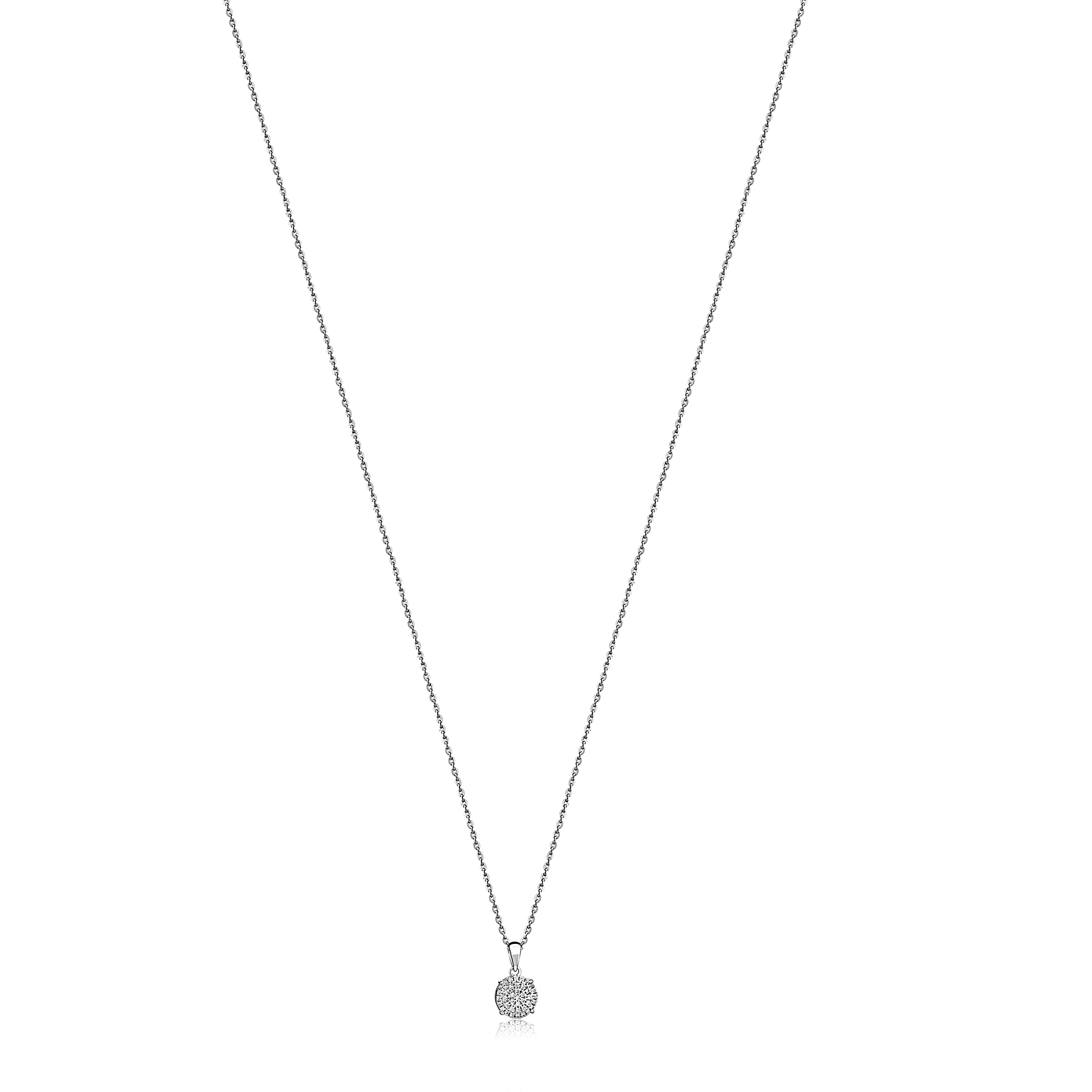 A yellow 18K gold necklace featuring a round natural diamond pendant.