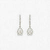 Teardrop-shaped earrings with clear gemstones on a light gray background