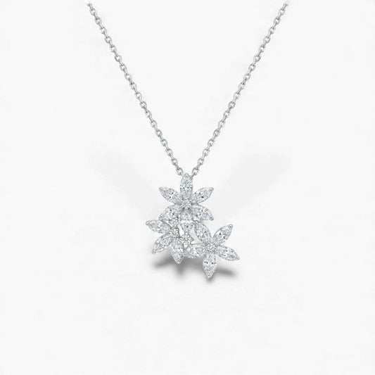 Flower Pave Pendant Diamond Necklace in 18KT Gold