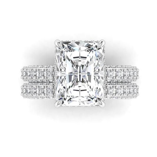 Amina Radiant Cut Lab Grown Diamonds Bride Set in Platinum