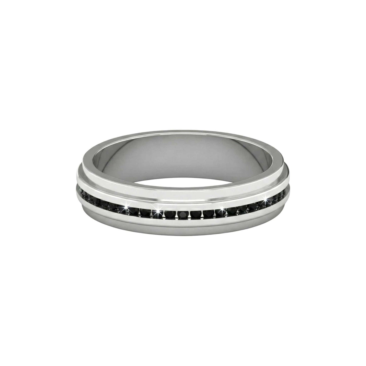 Emma Black Moissanite titanium band with black moissanite stones and sleek modern finish