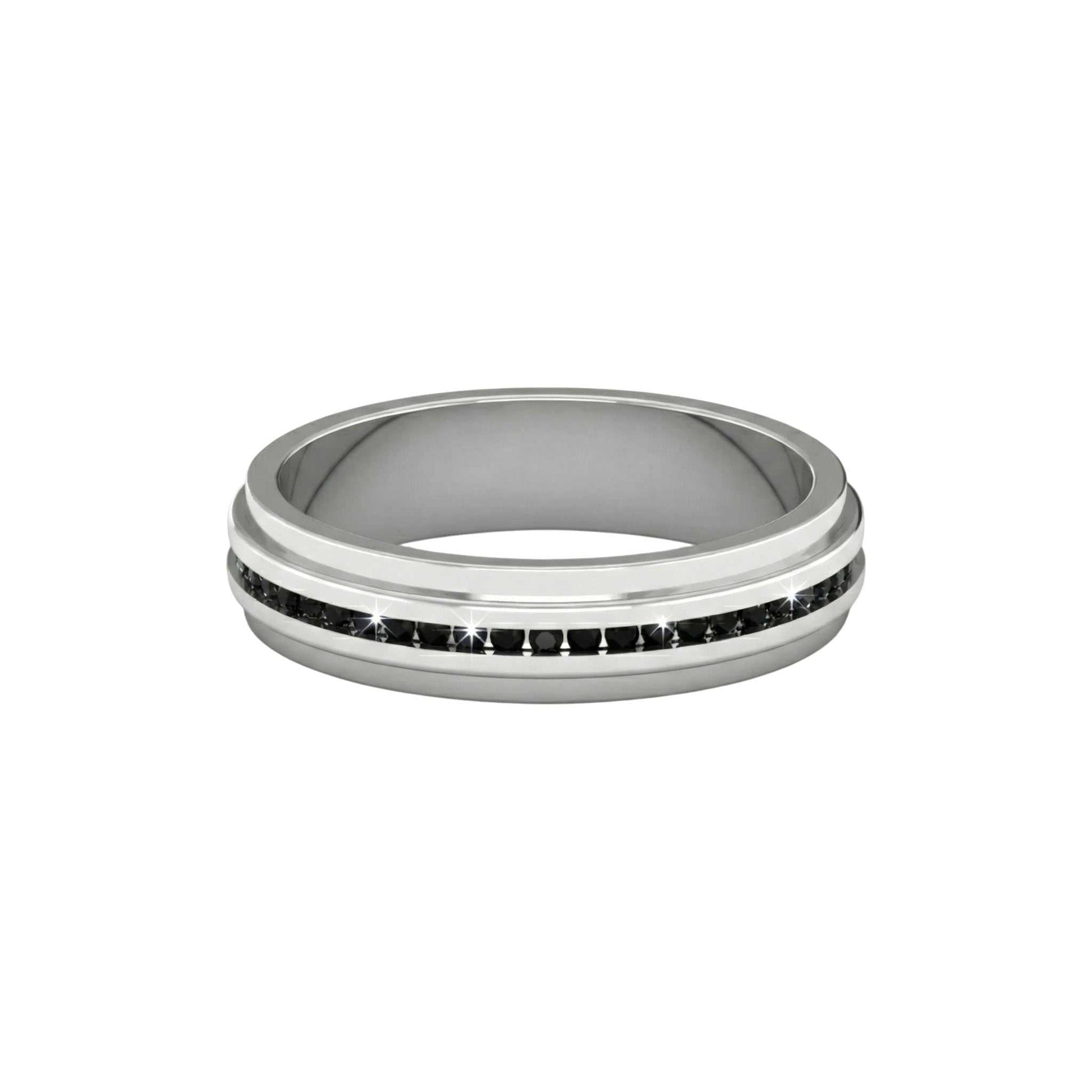 Emma Black Moissanite titanium band with black moissanite stones and sleek modern finish