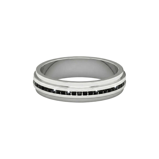 Emma Black Moissanite titanium band with black moissanite stones and sleek modern finish