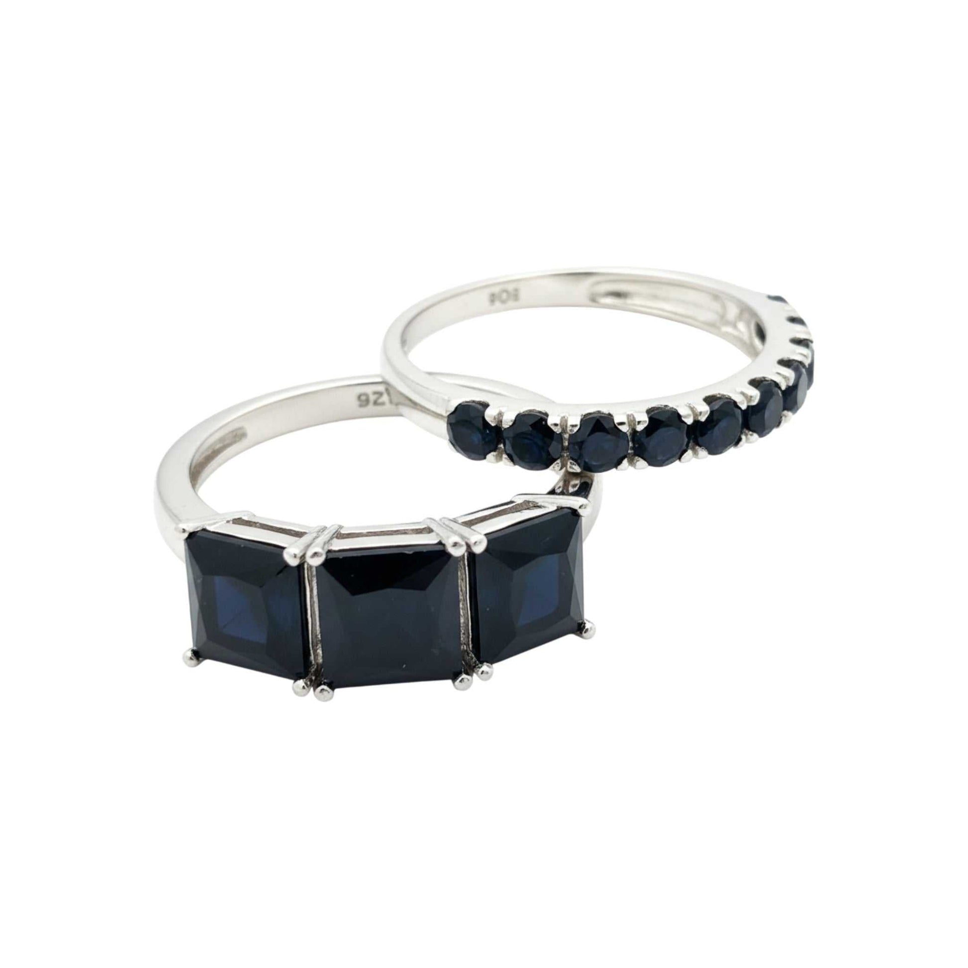 Nana Black CZ Bride Set ring in 925 sterling silver with black and white cubic zirconia stones