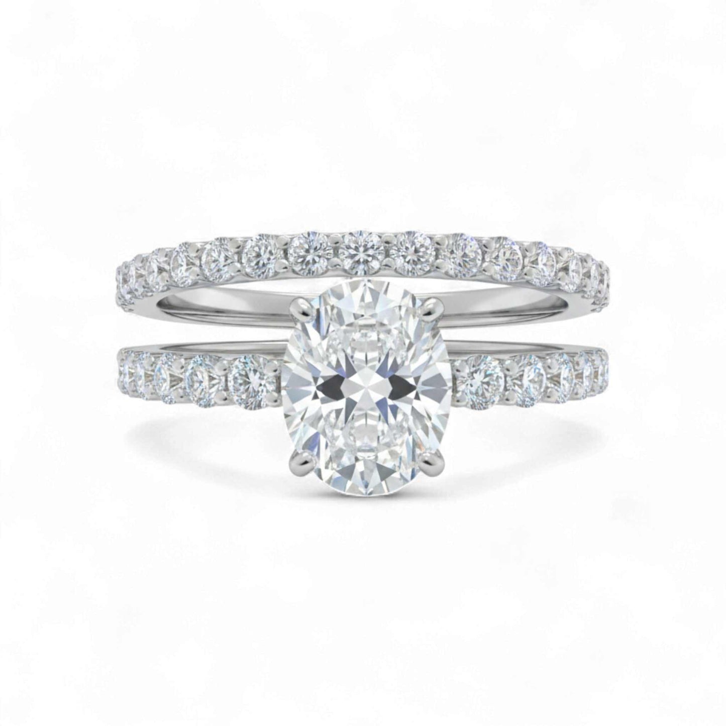 Vega Oval CZ bridal set with oval cubic zirconia and pavé accents in 925 sterling silver