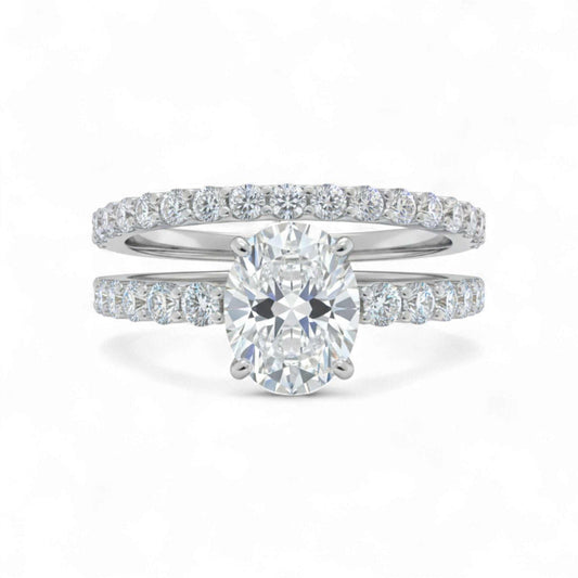 Vega Oval CZ bridal set with oval cubic zirconia and pavé accents in 925 sterling silver