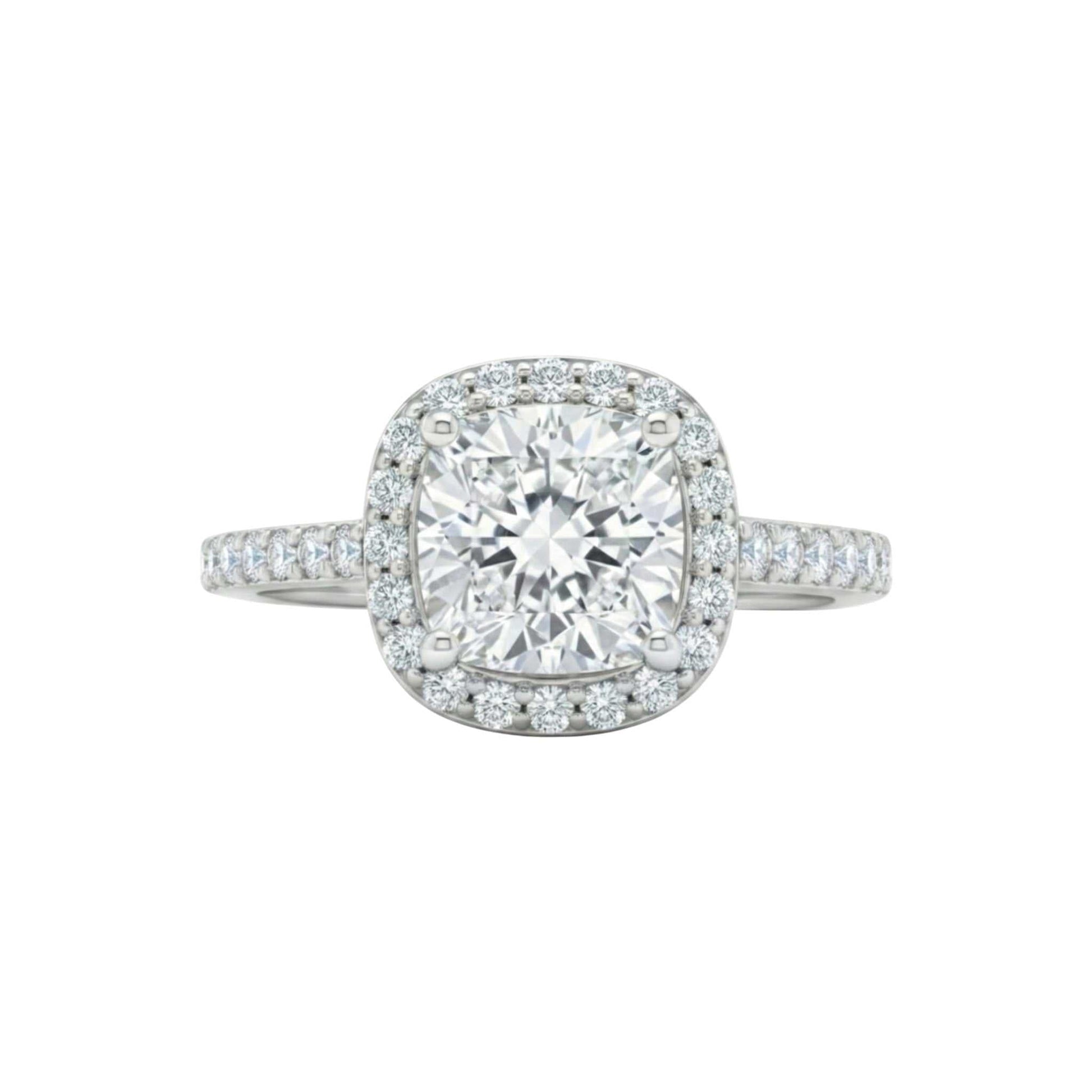 Classic Halo Cushion Cut CZ Engagement Ring in 925 sterling silver with cushion-cut cubic zirconia and halo accents