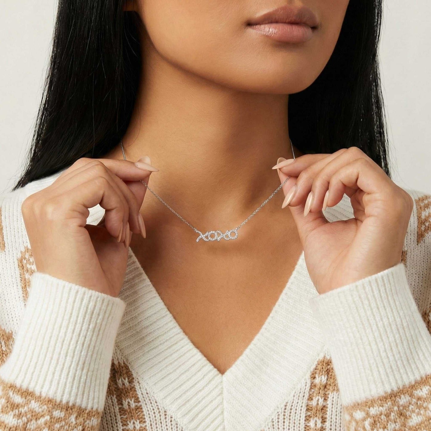 XOXO Mini Natural Diamond Necklace in 18KT Gold